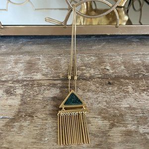 Madewell Adjustable Gold Fringe Bar Necklace - Dark Green/Gold